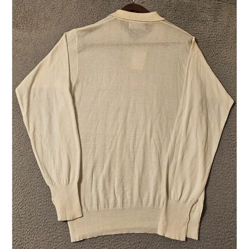 Polo Ralph Lauren Mens Cream Cotton Long Sleeve Polo Sweater Made in Italy Large